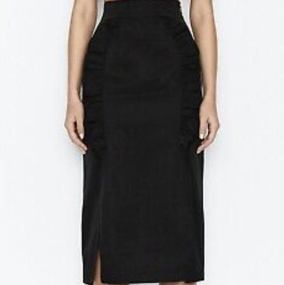 Alice McCall Mrs Robinson Pencil Ruffle Black Midi Skirt Sz0 Minimalist Luxury - Picture 2 of 7